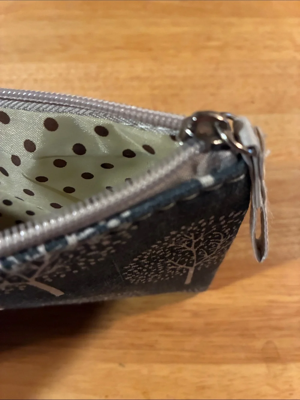 New Without Tags-Handmade Blue Tree Print Zipper Pouch